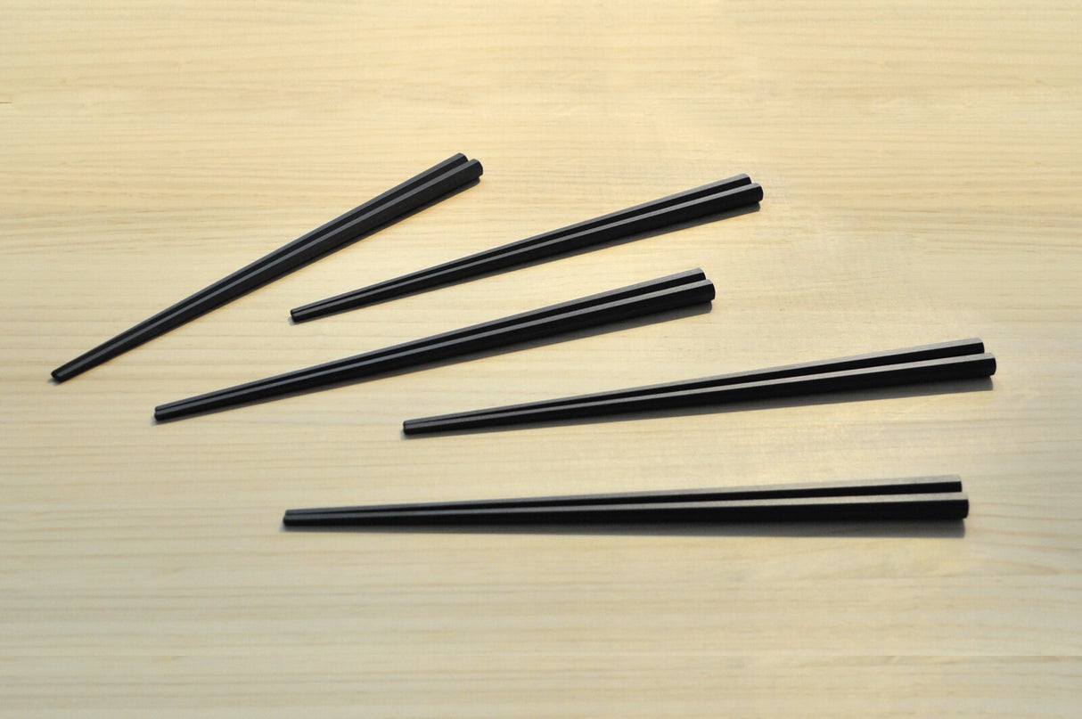 Hachikakubashi Octagonal Chopsticks 23cm 5 sets - Plain Black