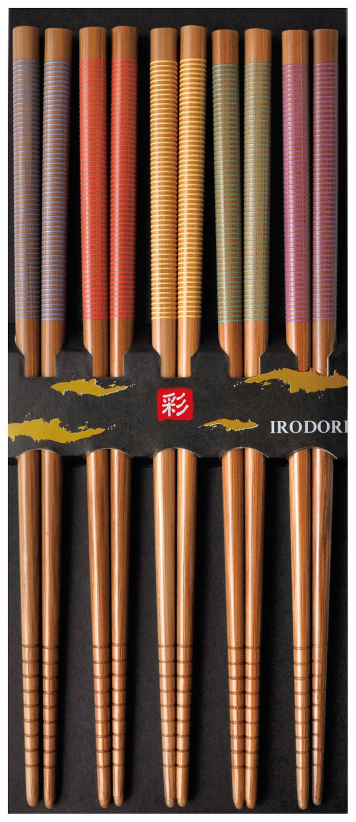 Irodori Bamboo Chopsticks 22.5cm 5 sets - Colour Stripes