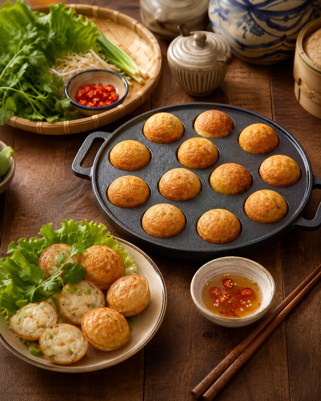 Cast Iron Bánh Khọt Pan 12 Holes