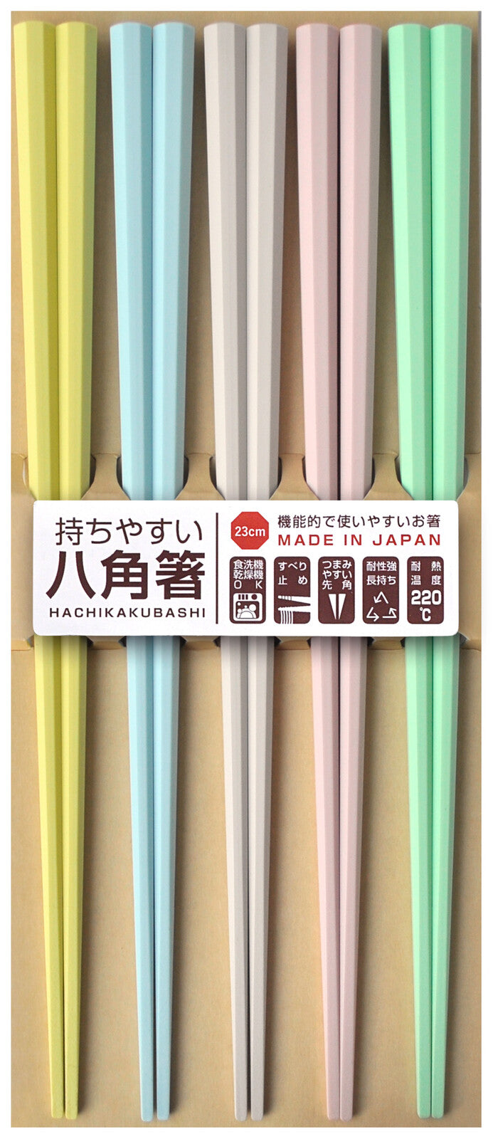 Hachikakubashi Octagonal Chopsticks 23cm 5 sets - Pastel Spring